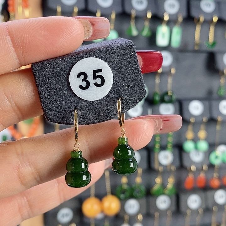 和田玉耳饰18K金镶嵌