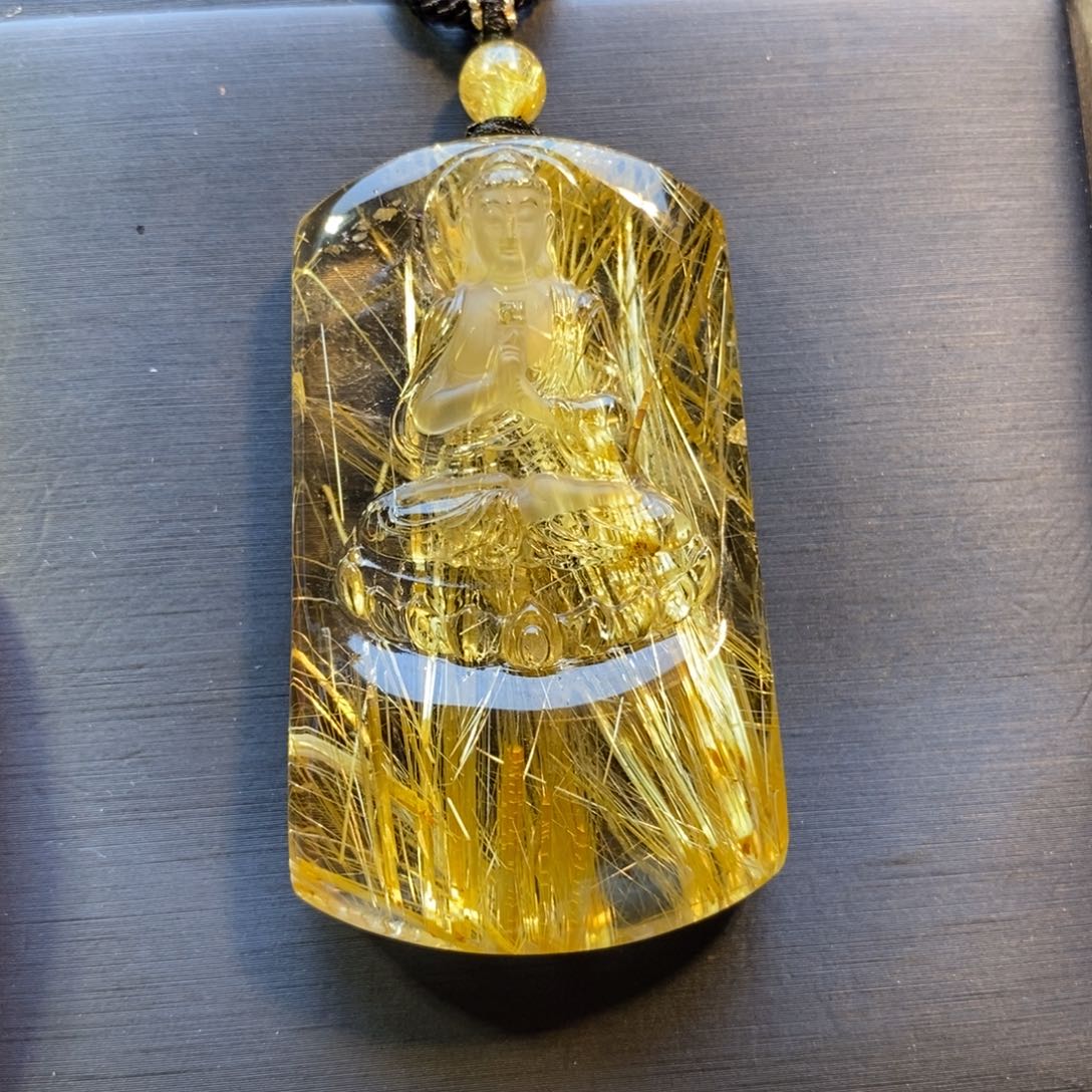 水晶颈饰未镶嵌天然钛晶大日如来吊坠