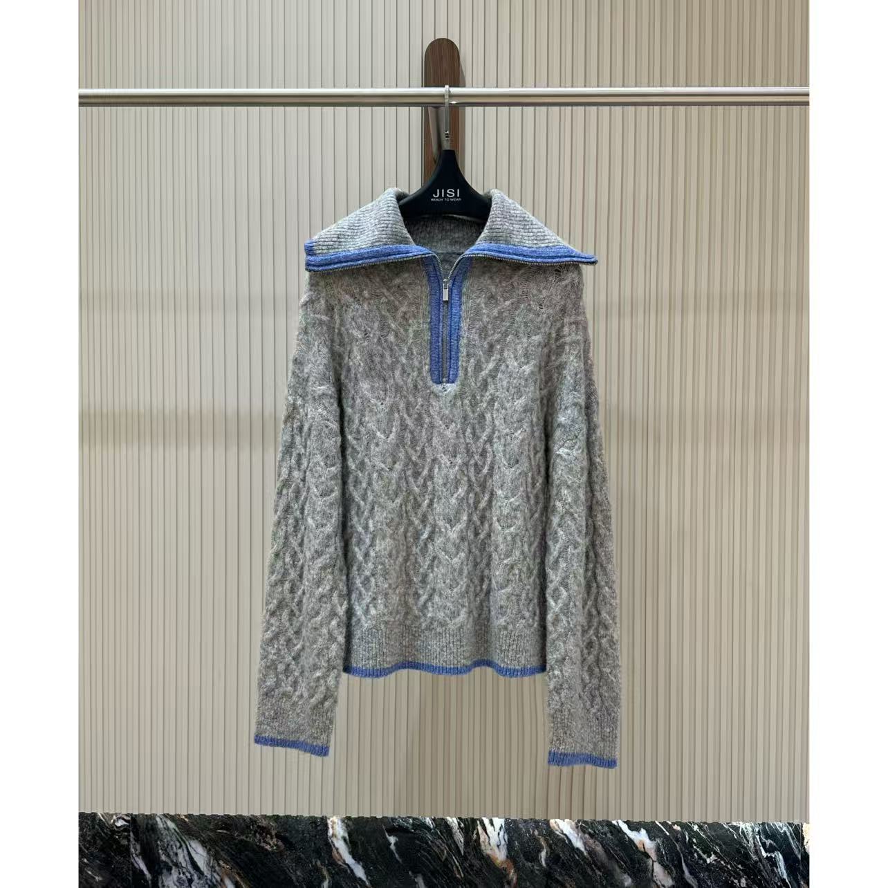 JISI  高领拉链宽松针织厚上衣长袖潮流时尚-MZ25505A