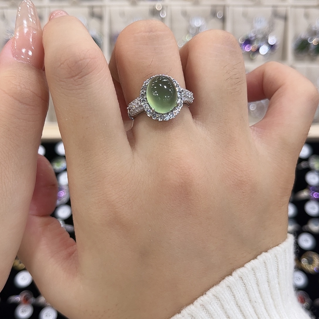 岫玉银S925镶嵌戒指