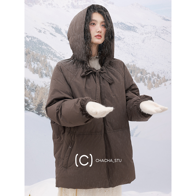 【新国标90白鸭绒】CHACHASTU 设计感斗篷羽绒服女冬新款短款外套