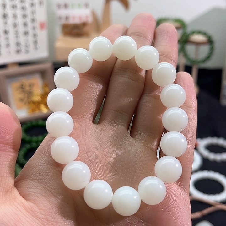 和田玉颈饰未镶嵌白玉-羊脂毕业级-12.3mm手串