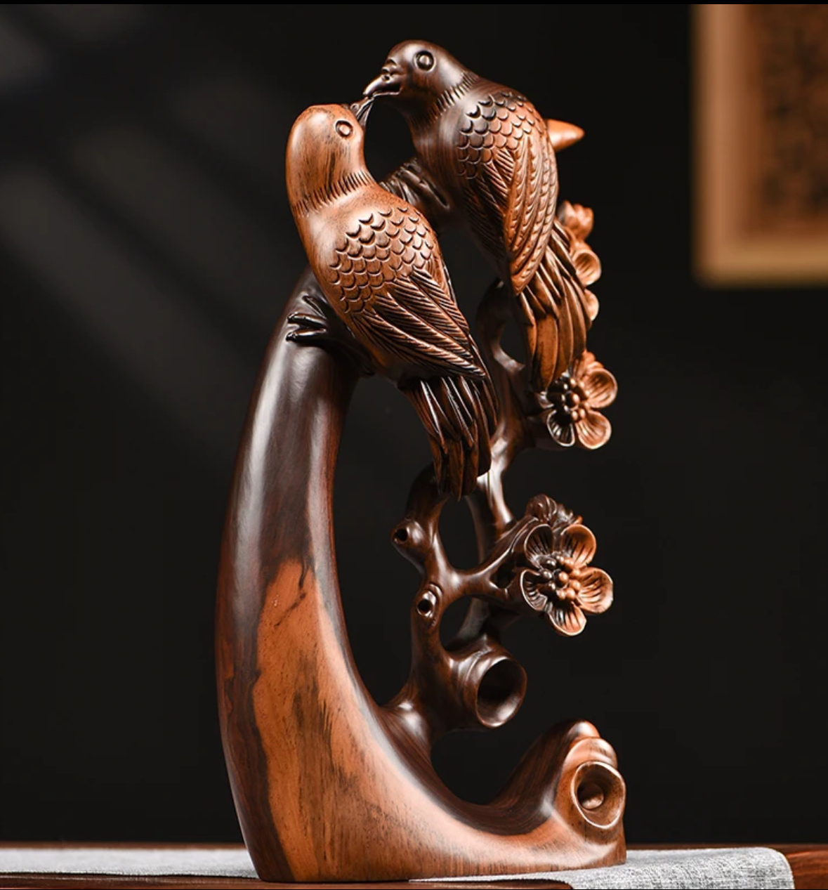 XL黑檀木 喜上眉梢摆件 实木雕刻 中式玄关博古架客厅摆件 s16