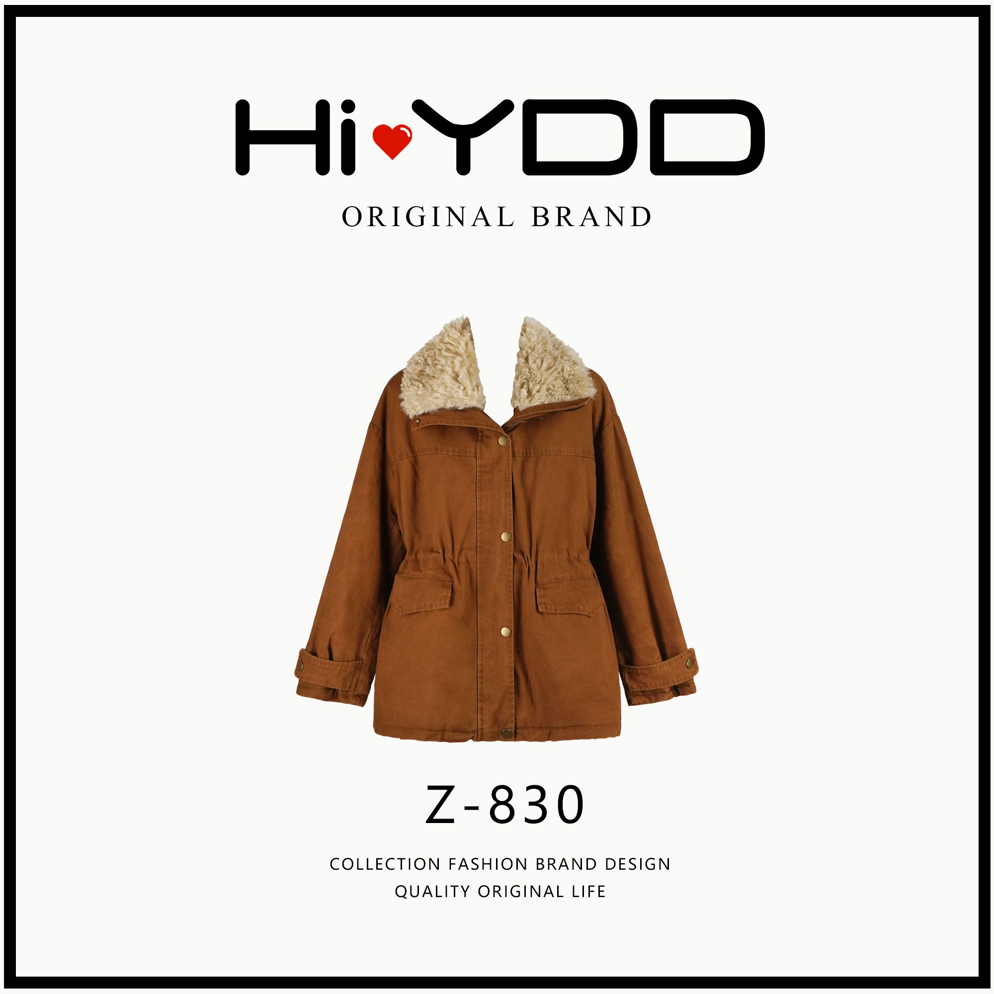 YDD•「Z-830」冬季新款百搭中长款翻领毛感长袖保暖外套女WH-1835