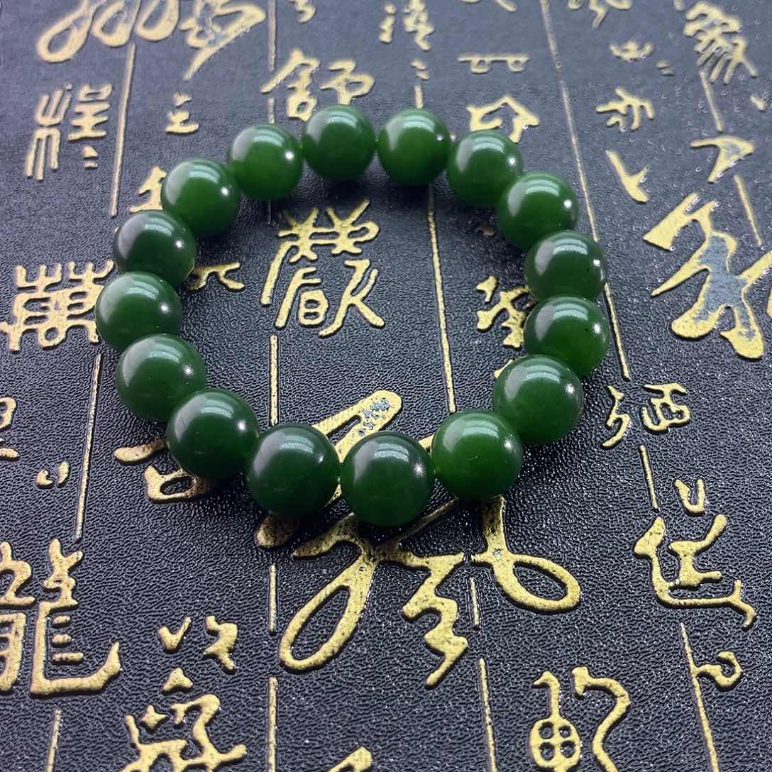 和田玉未镶嵌颈饰俄白-菠菜绿手串-13mm