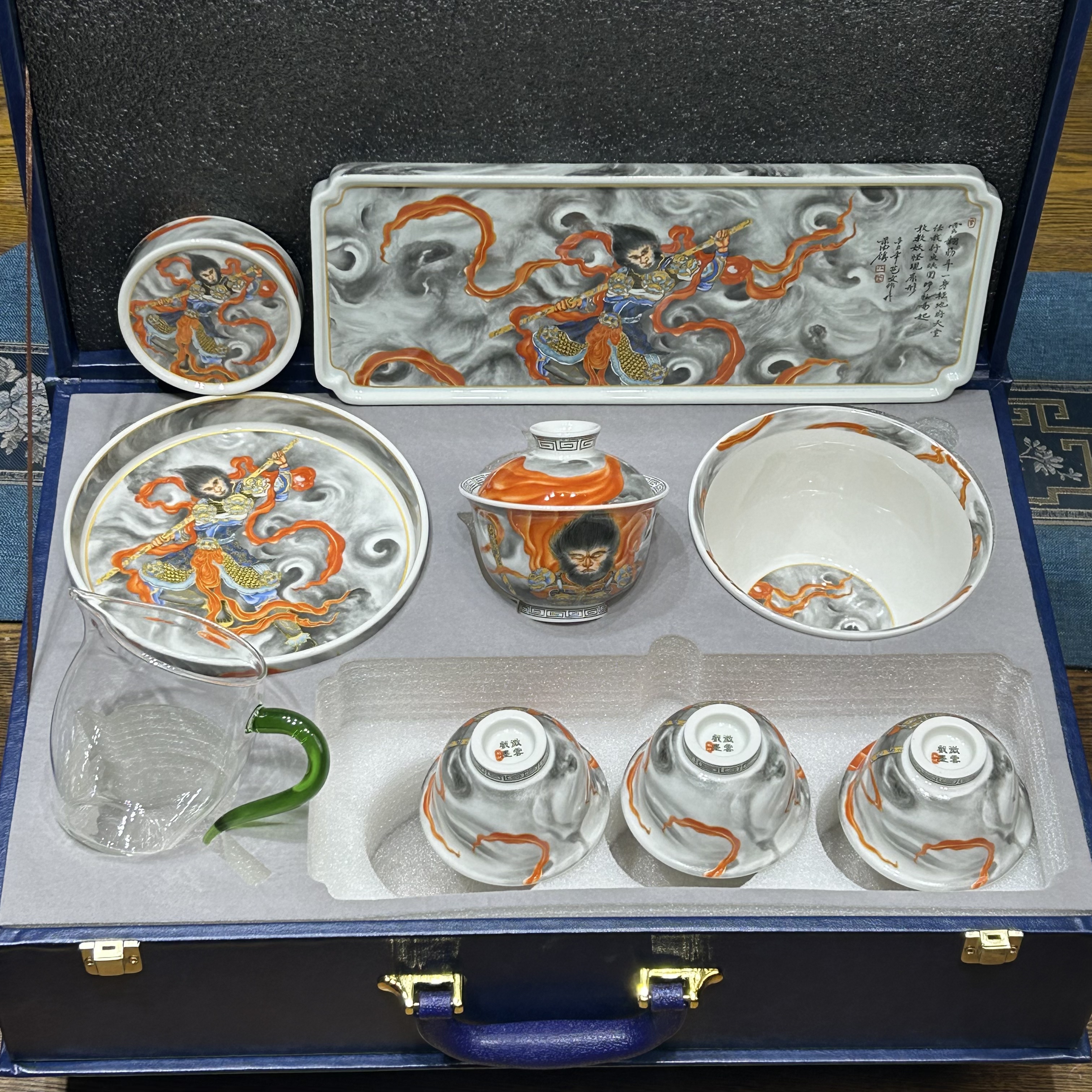 景德镇陶瓷墨彩大圣归来9件套组整套茶具中式家用高端功夫茶器