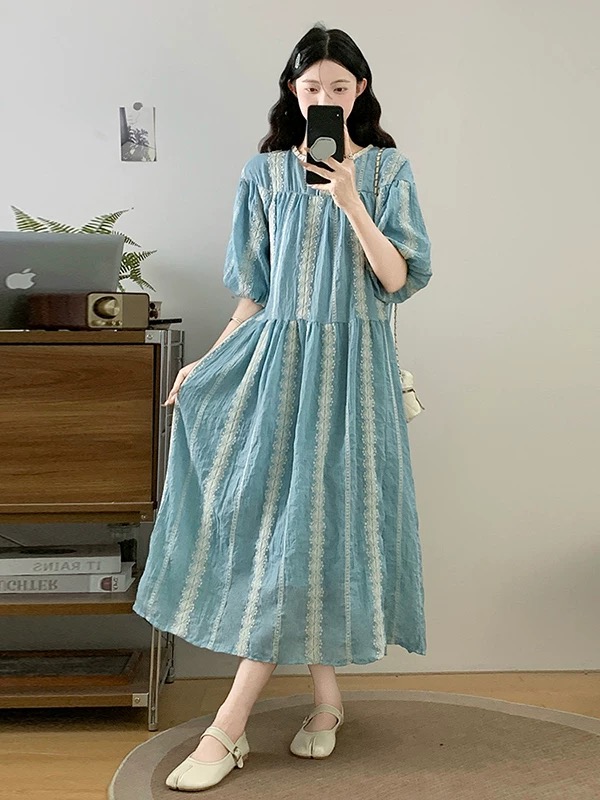 【海盐风信】波西米亚风揽收刺绣正肩连衣裙子女