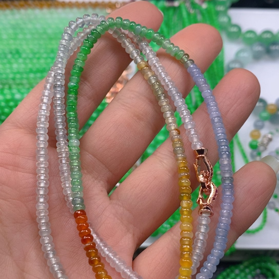 翡翠颈饰未镶嵌高冰种多宝算盘珠项链3.8m' m