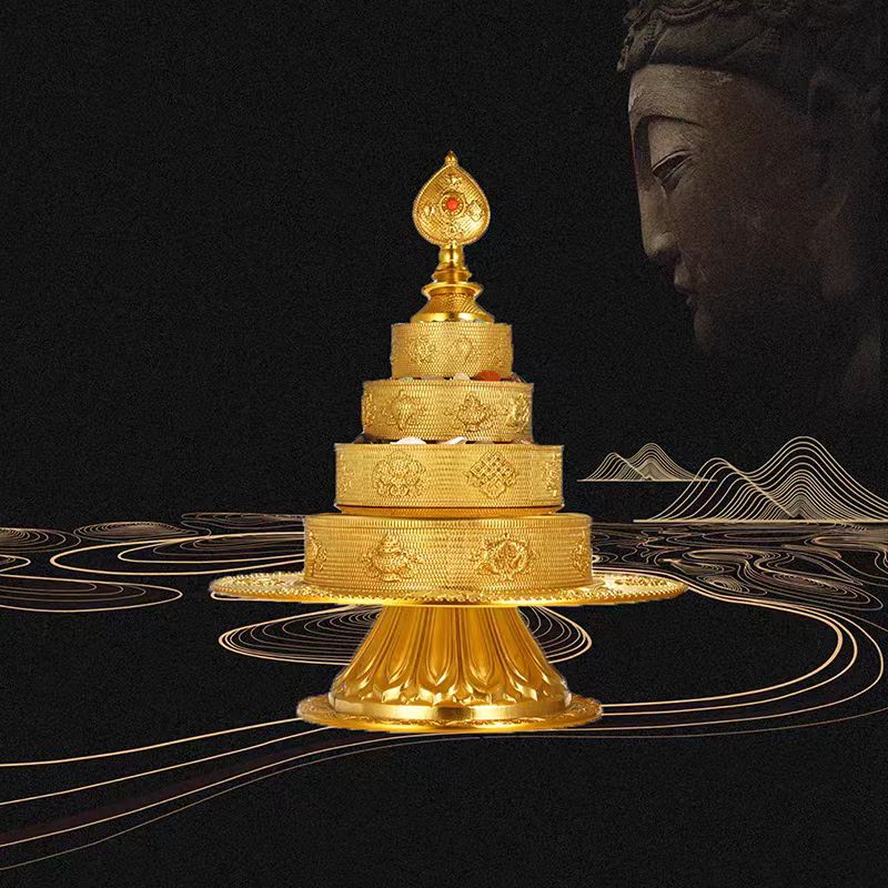 玺藏馆 藏式纯铜曼扎八吉祥曼扎盘 密宗前行供修曼茶罗 如法积资