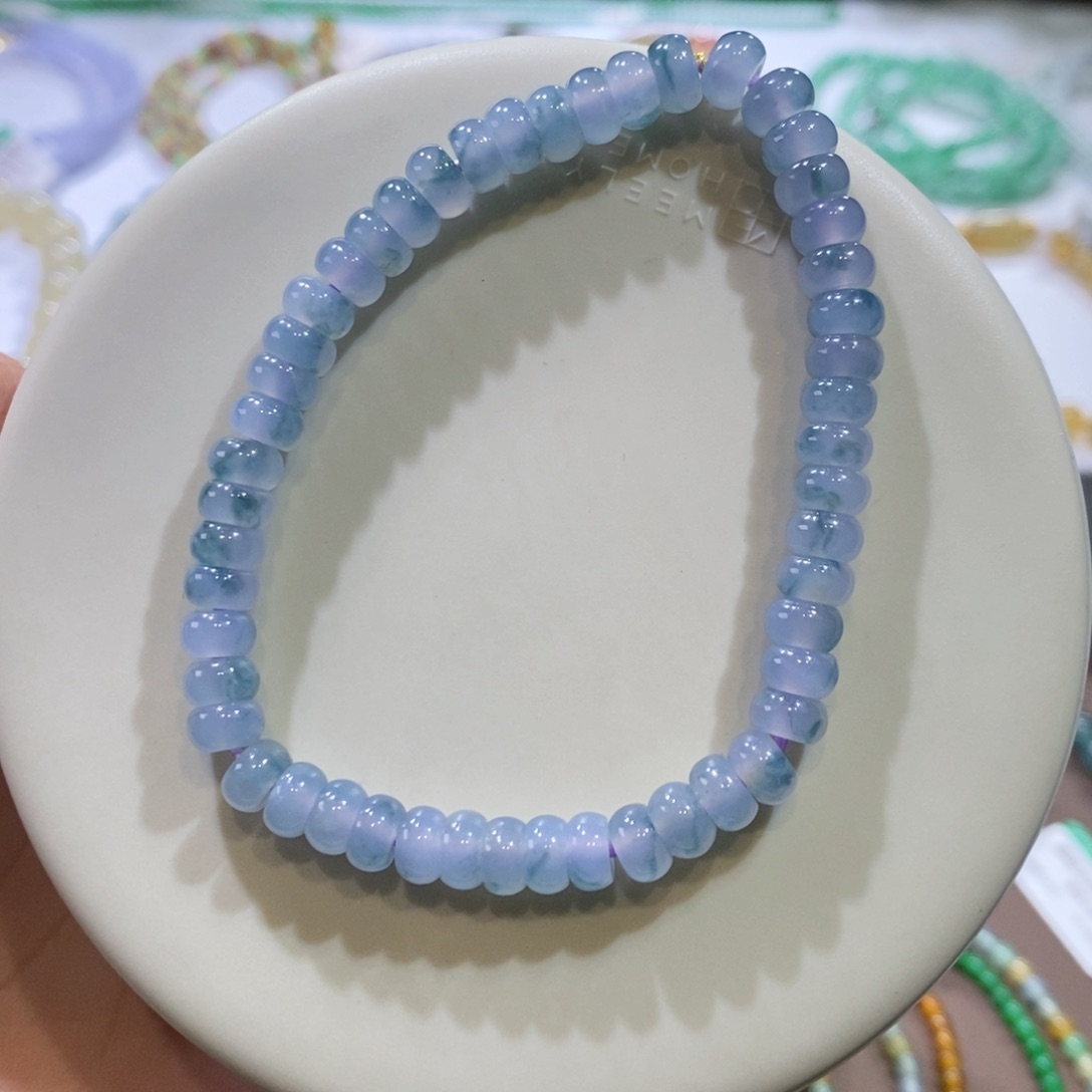 翡翠手链未镶嵌冰紫飘花算盘珠手串
