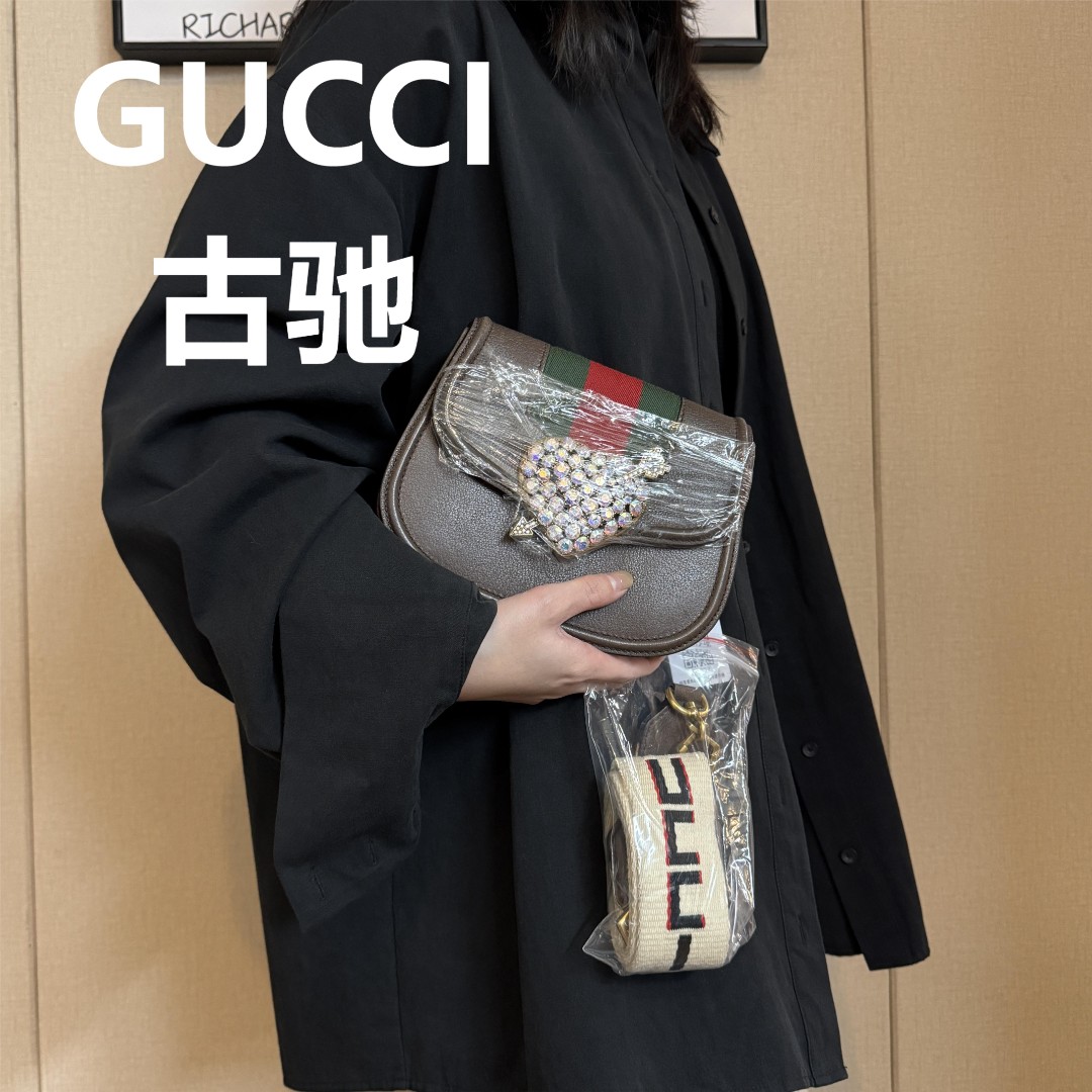 95新 GUCCI/古驰 棕色爱心钻钻单肩包/云海优选/50852