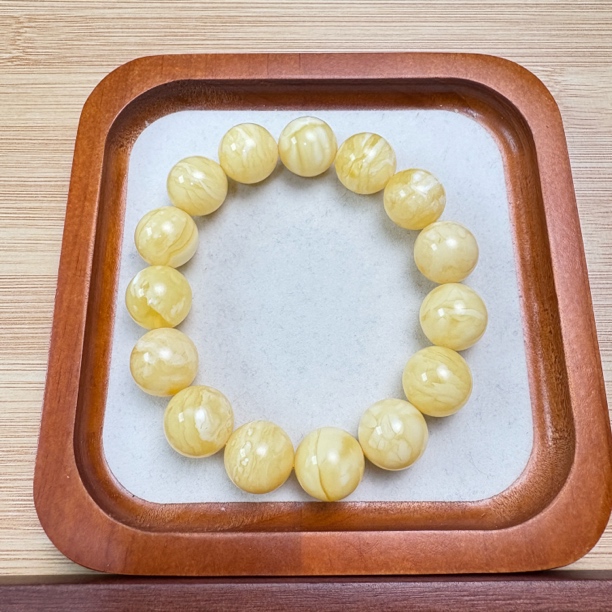 14.6mm26 精品原矿俄料蜜蜡圆珠手串 保真有质检证书