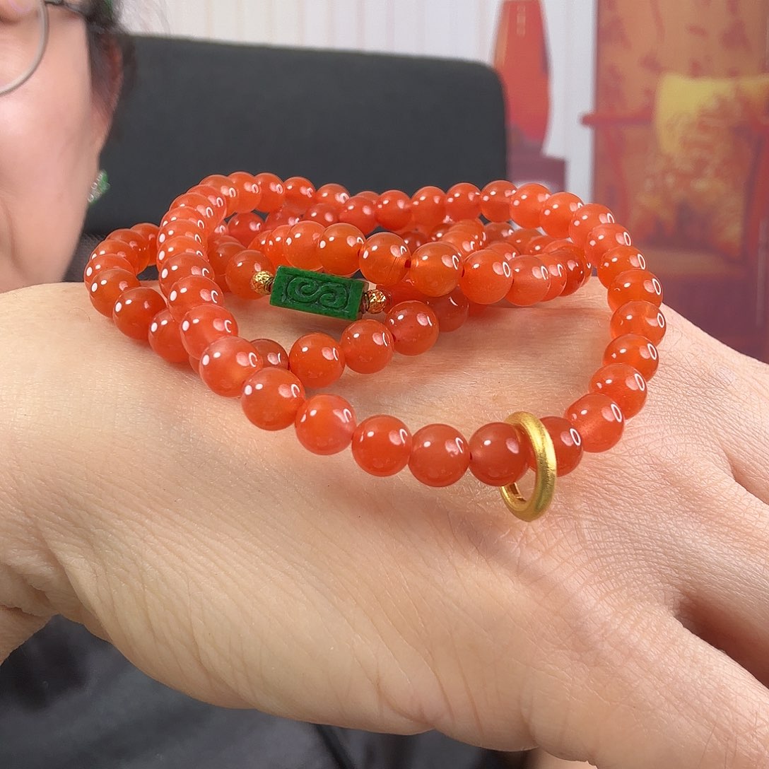 F***玲南红玛瑙18K金镶嵌颈饰
