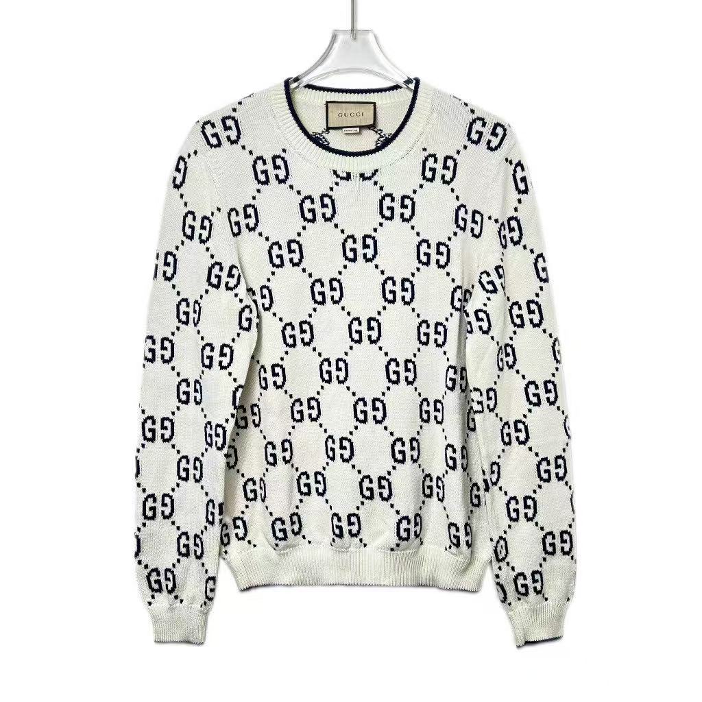 99新 GUCCI/古驰 /葡萄籽奢潮/满印老花百搭秋冬套头针织衫/L码