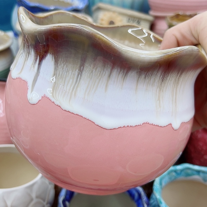 多肉绿植陶瓷花盆9.9包邮，有孔