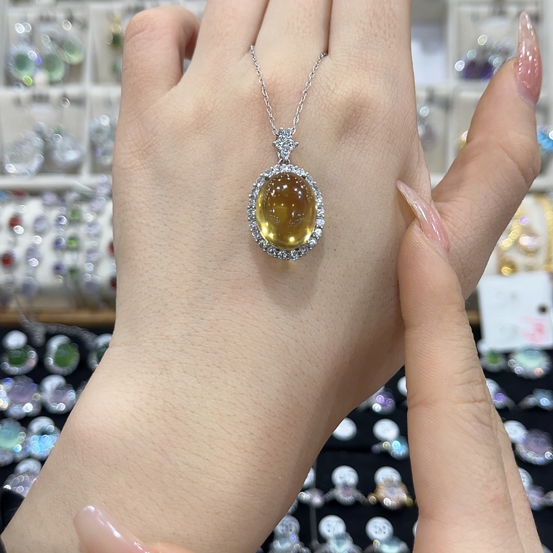 别***镜黄晶颈饰银S925镶嵌