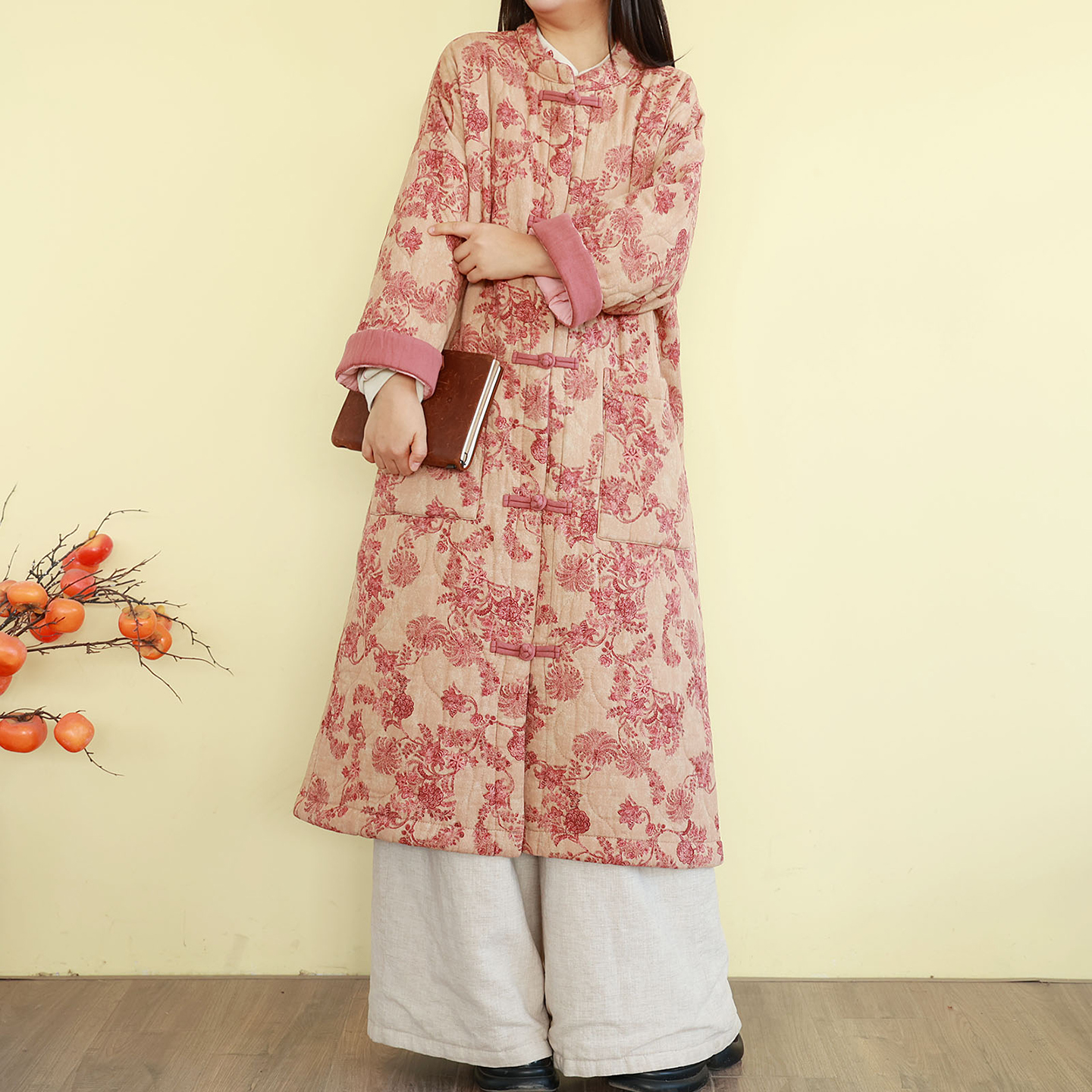 复古印花加厚棉衣外套女冬季长款夹棉保暖盘扣棉服宽松新中式国风