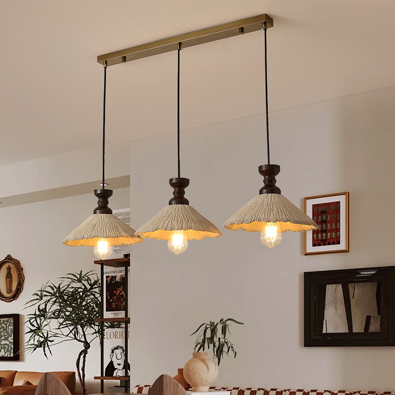 侘寂风餐厅吊灯复古微水泥餐桌吧台灯中古风胡桃木色民宿床头吊灯