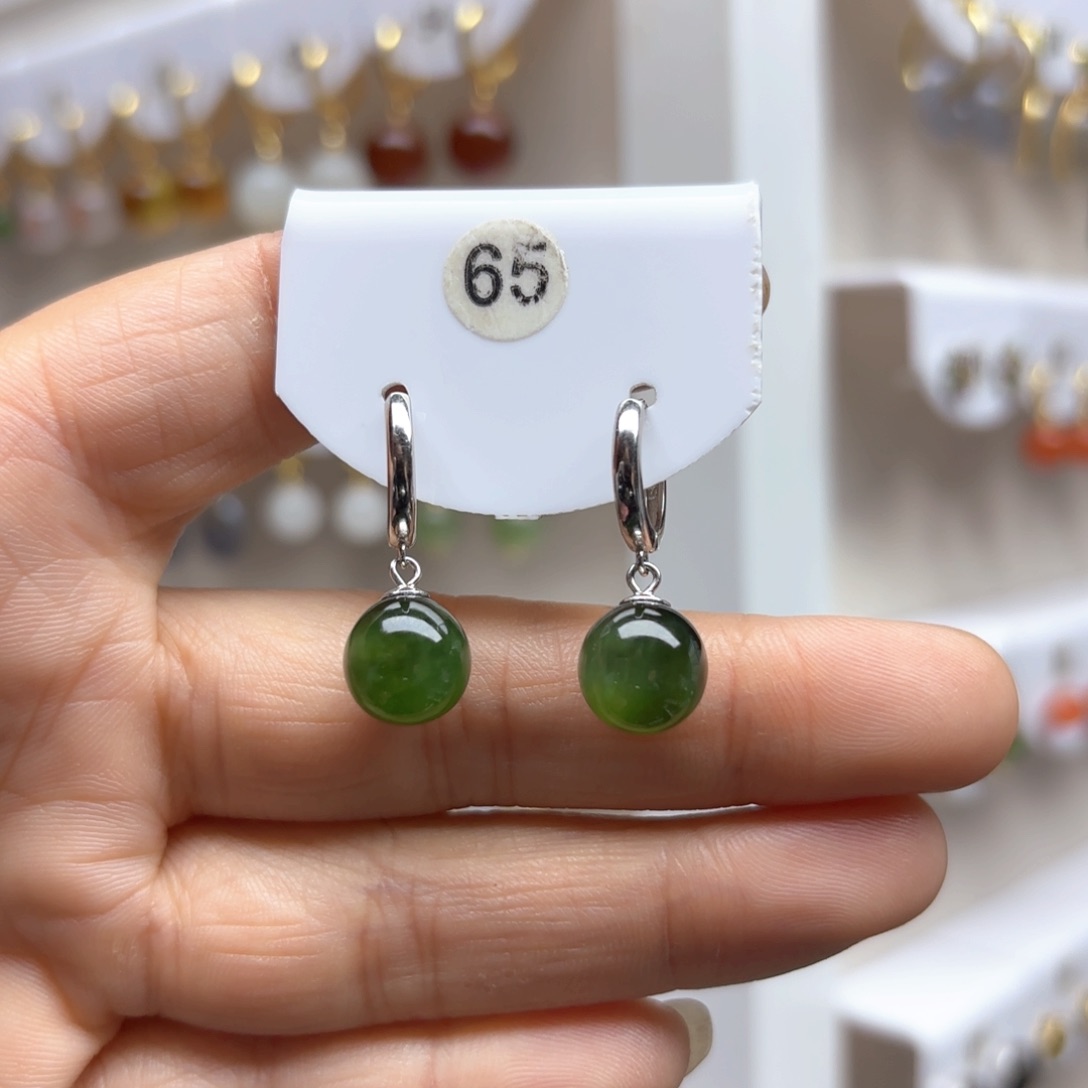 和田玉耳饰银S925镶嵌