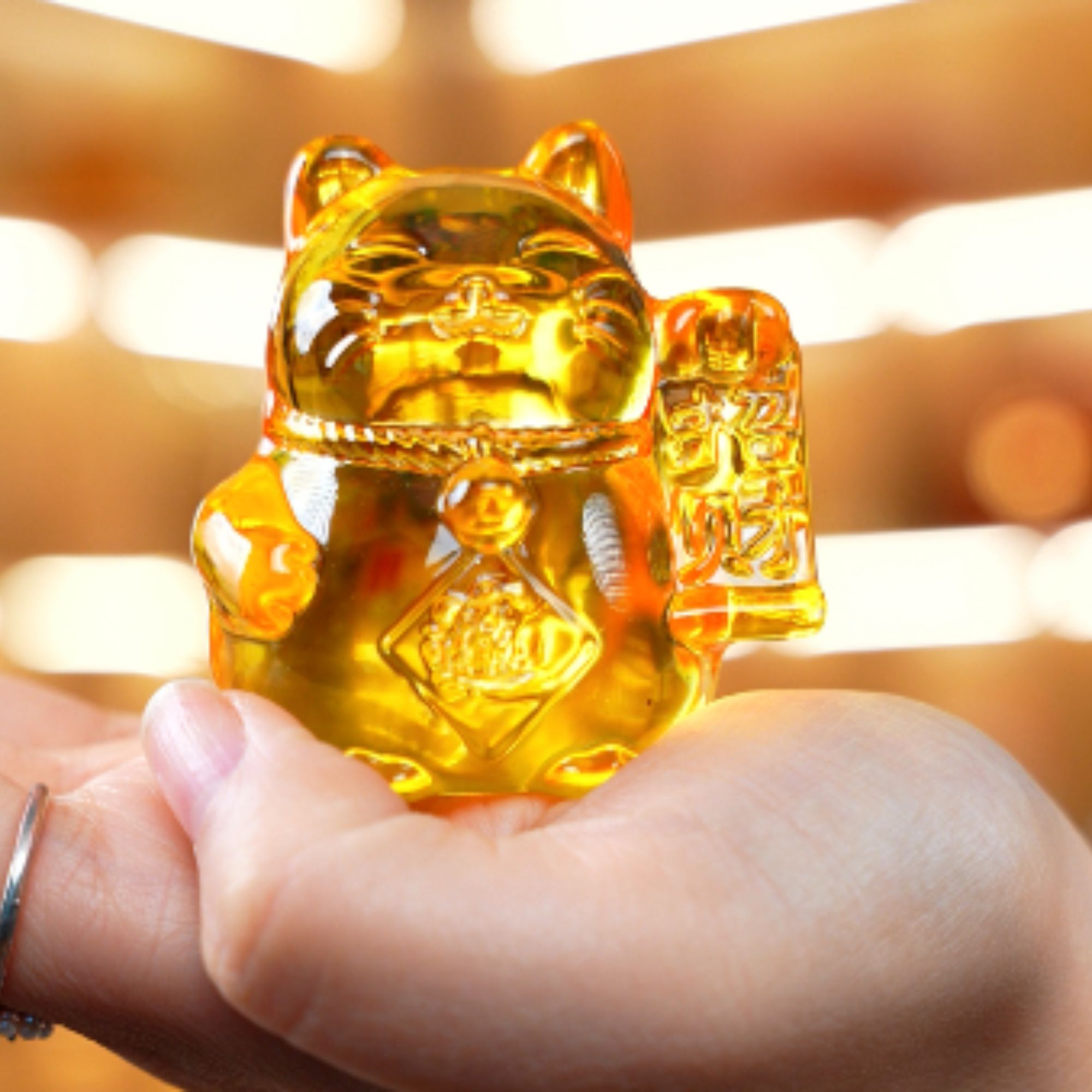 水晶胖乎乎黄色小猫咪家居摆件