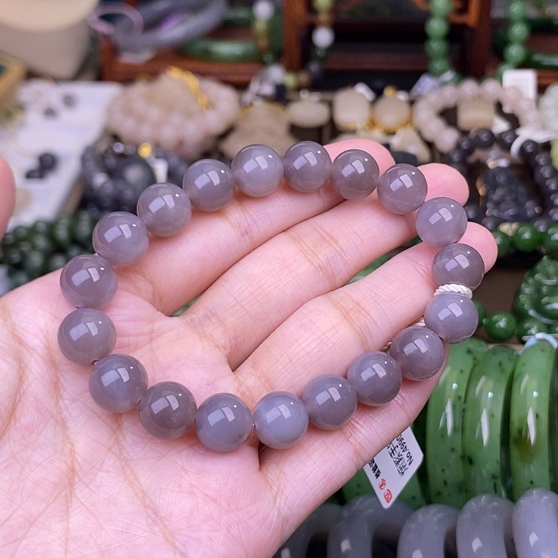 和田玉清货补贴浓烟紫圆珠手串10m未镶嵌