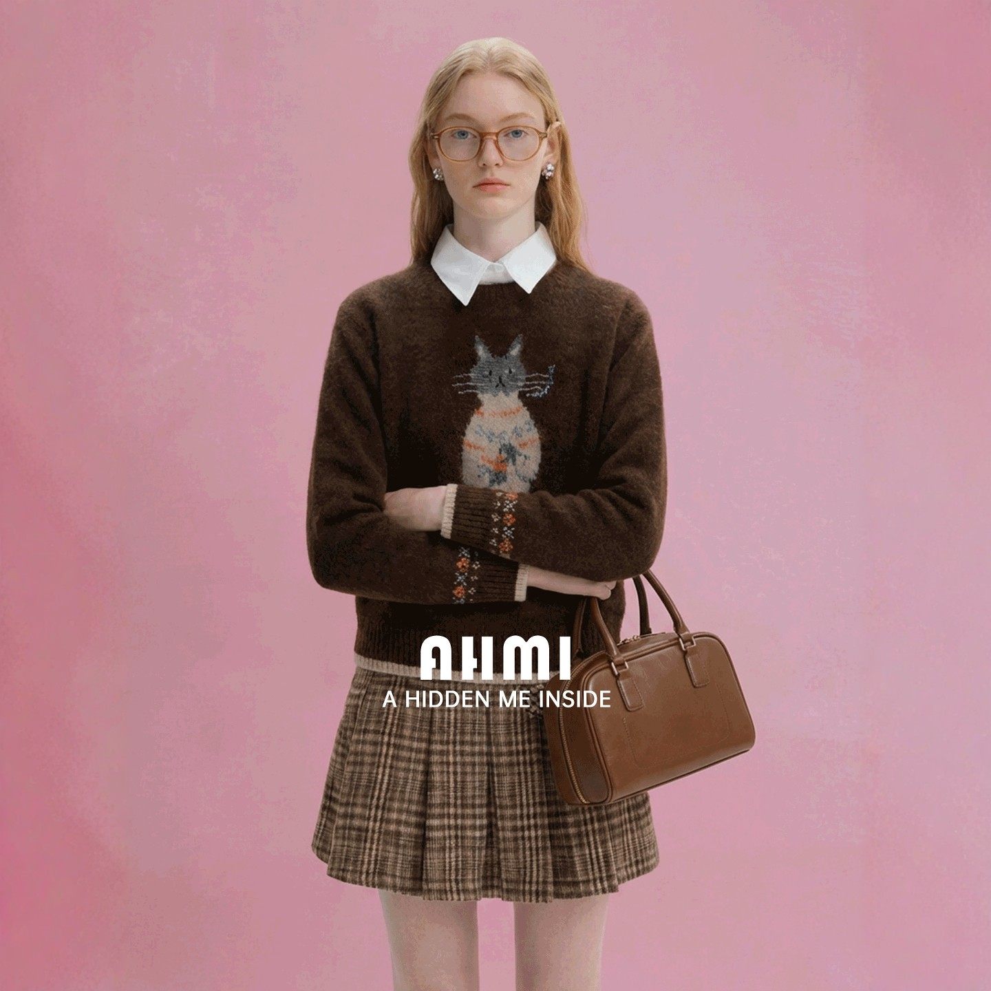 AHIMI法式简约提花秋冬混纺针织修身百搭衫女2025秋季新款上衣