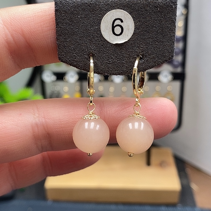 和田玉银S925镀金镶嵌耳饰尺寸12mm