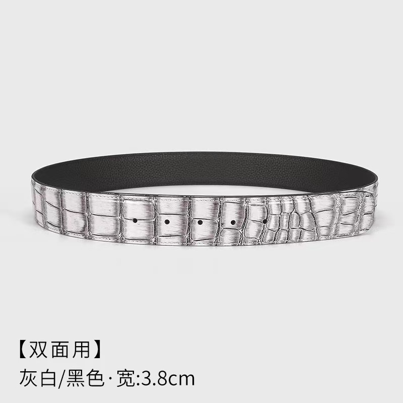 真皮男士皮带3.8宽高档皮具时尚裤带鳄鱼百搭潮流奢侈休闲皮带头