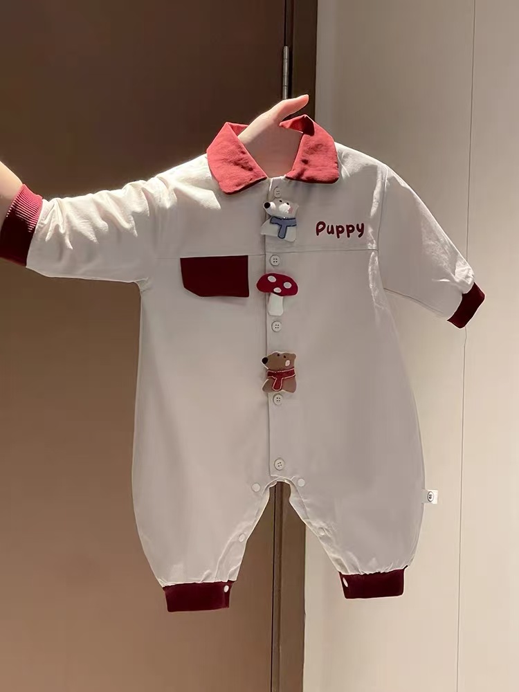 婴儿工装连体衣新款秋季宝宝立体玩偶爬服时尚韩版撞色哈衣