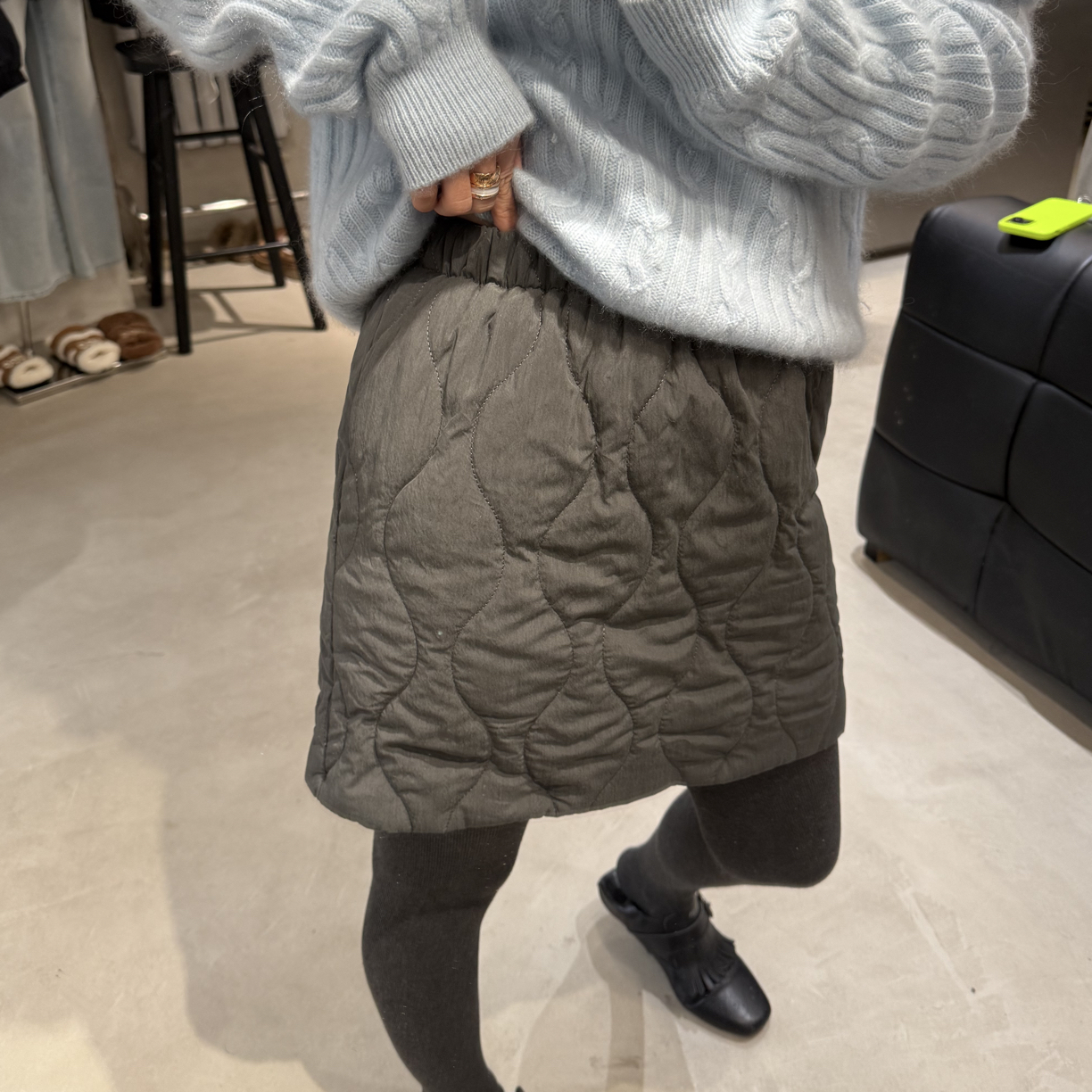 夹棉松紧高腰菱格A字显瘦半身裙女遮胯棉裙