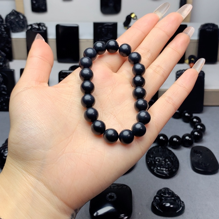 和田玉（墨玉）手串未镶嵌特价10mm有微量毛孔和棉