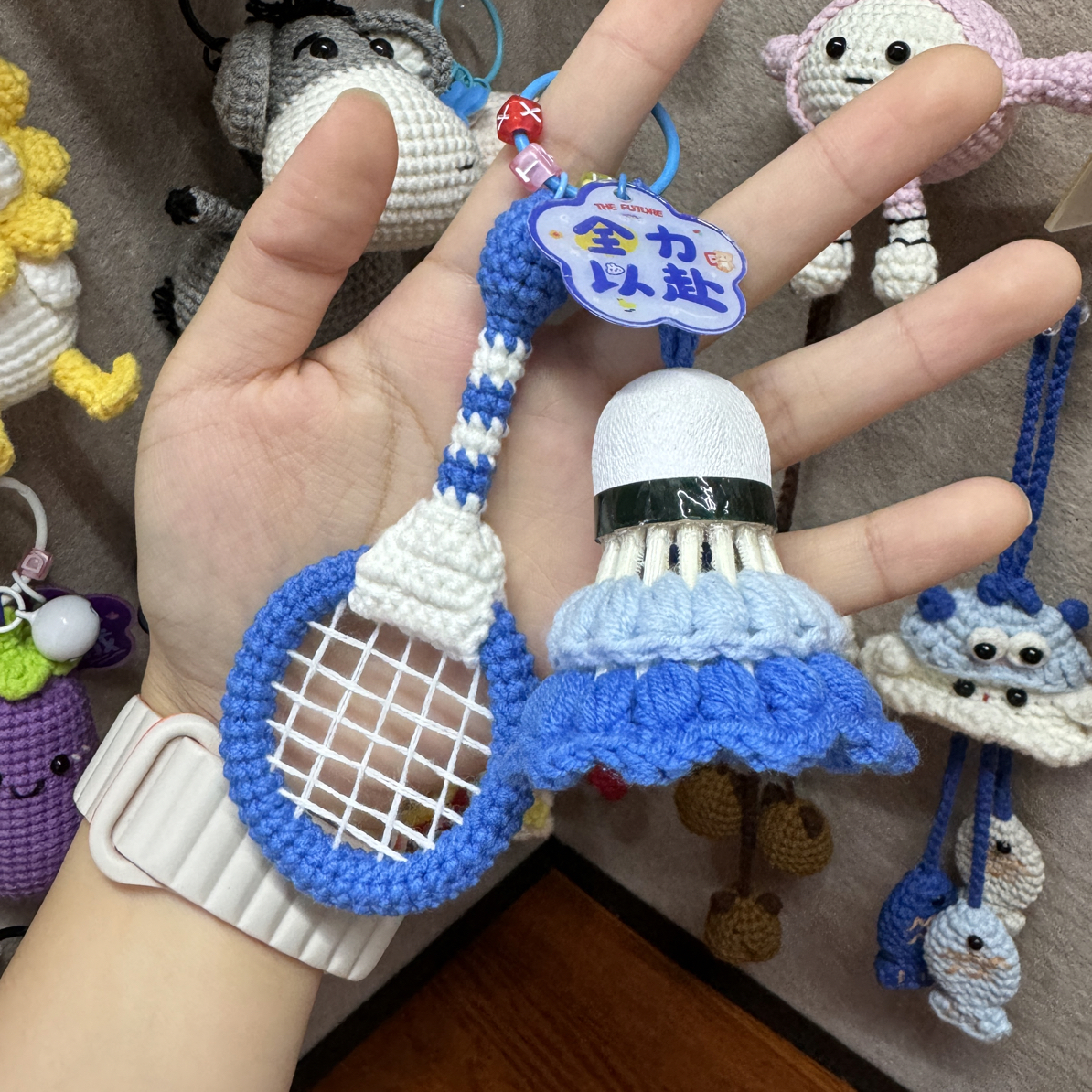 成品羽毛球球拍挂件钥匙扣包包挂件DIY