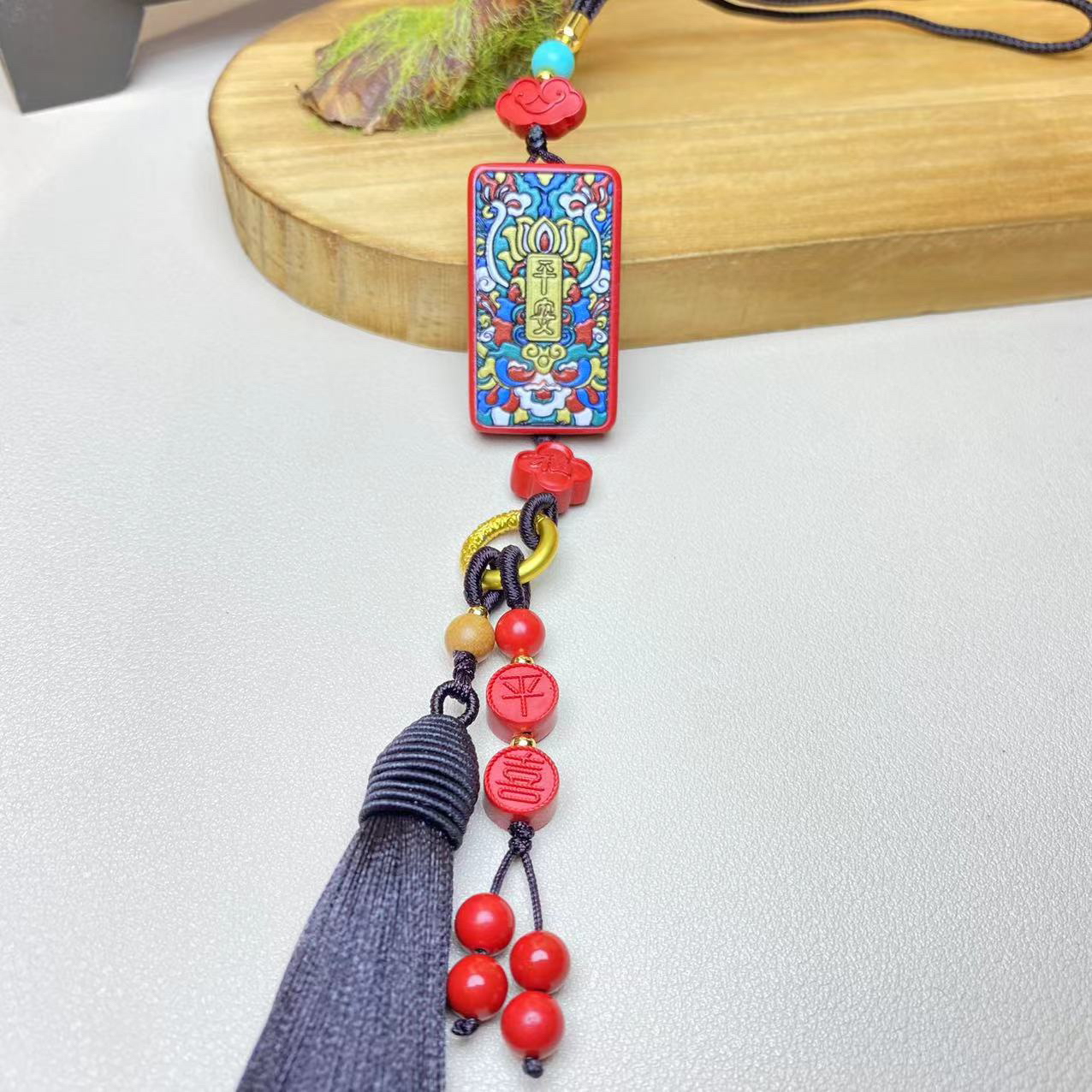 含辰砂工艺品高含量朱砂红砂设计款彩绘平安无事牌车挂保真朱砂