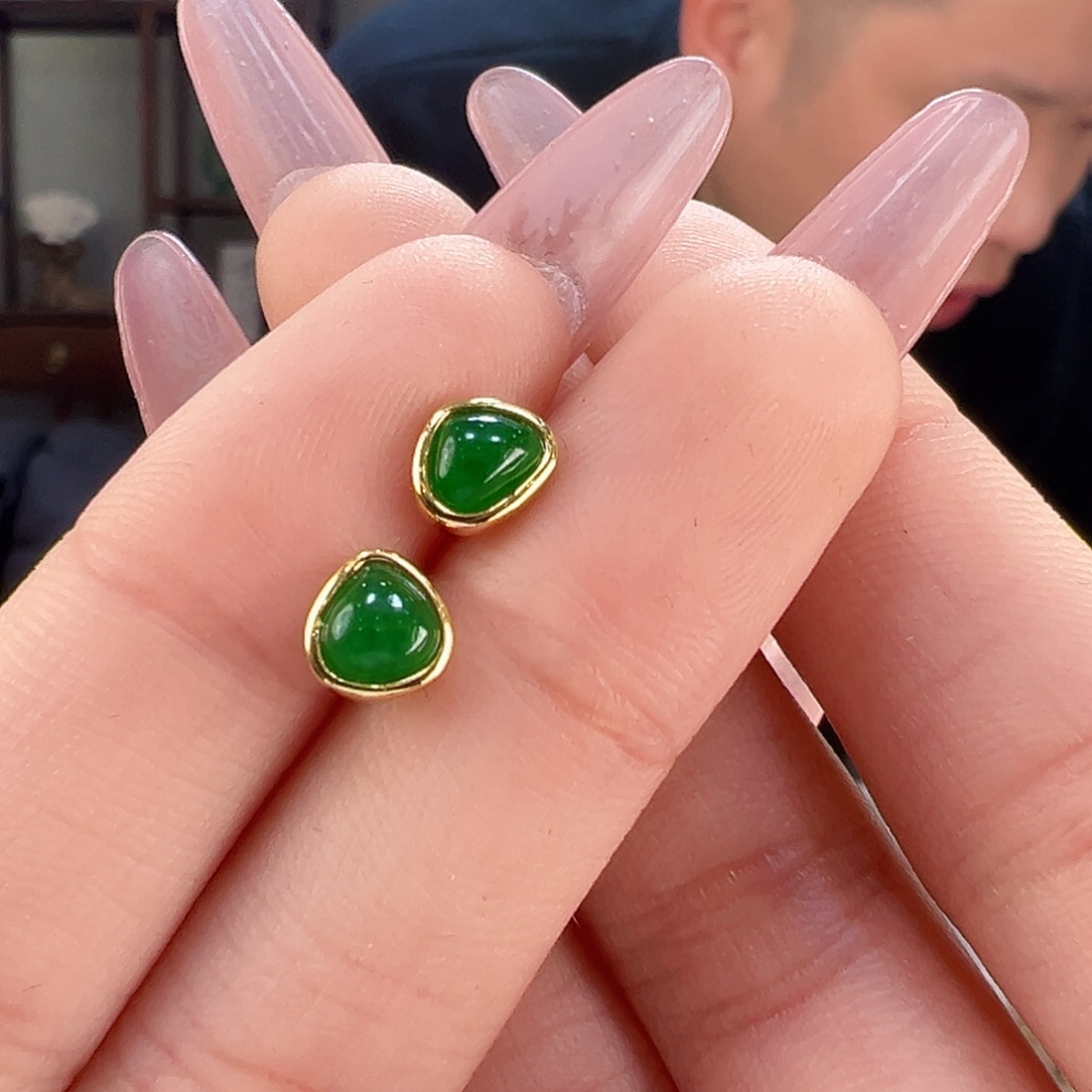 翡翠耳饰银S925镶嵌耳环36