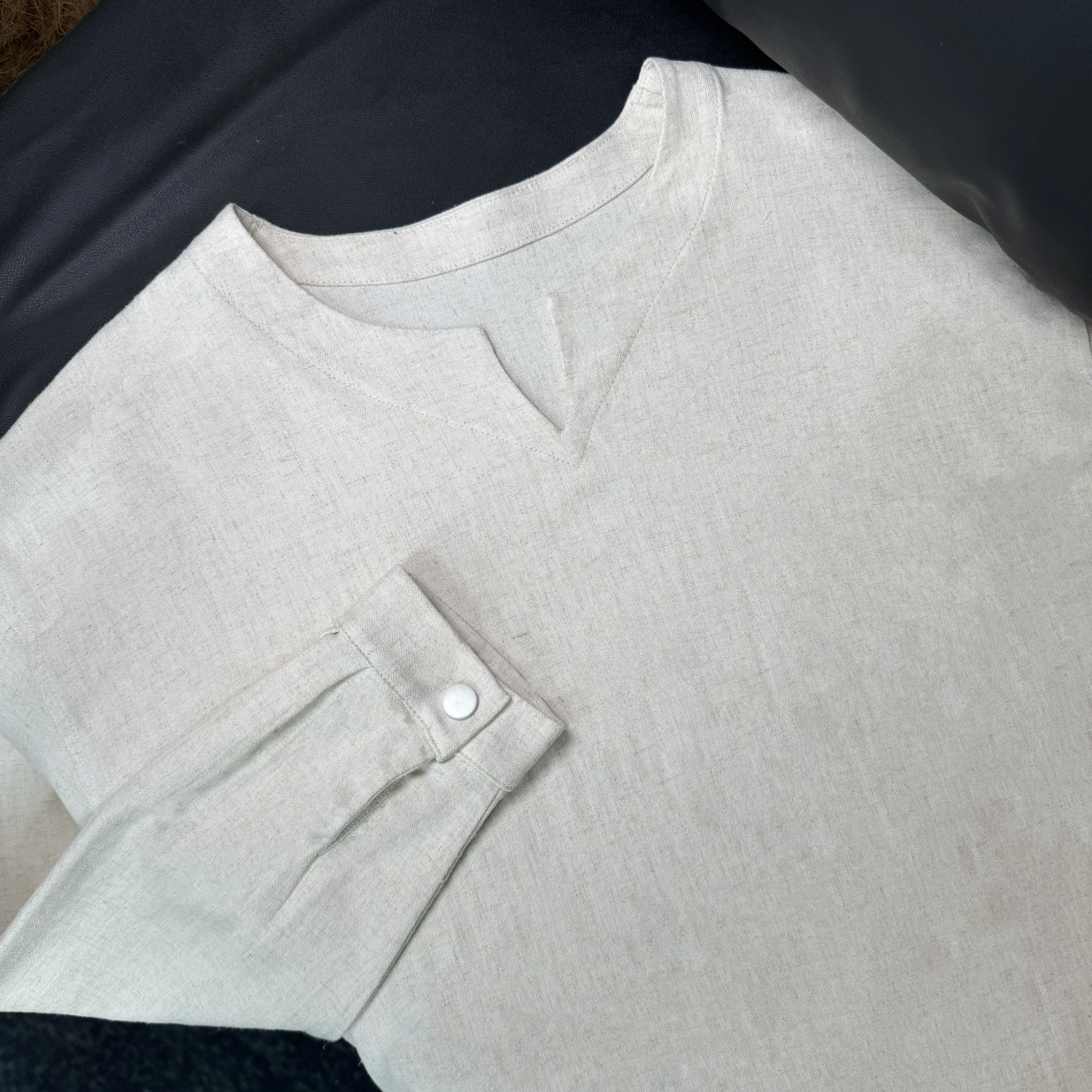 （弹力亚麻）25春季新款纯亚麻亨利衫长袖打底高级感男装