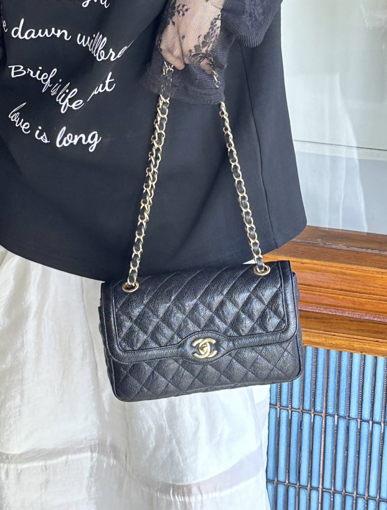 95新 Chanel/香奈儿 四月中古-黑金荔枝皮戴妃小号 卡标齐 21开