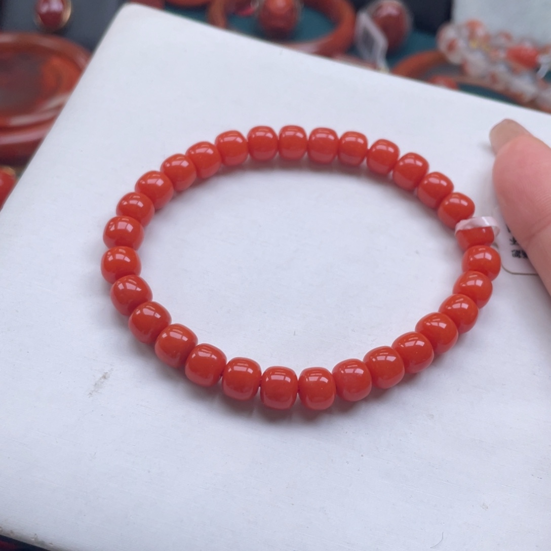 南红玛瑙未镶嵌川料南红满肉柿子红老型手串7+mm