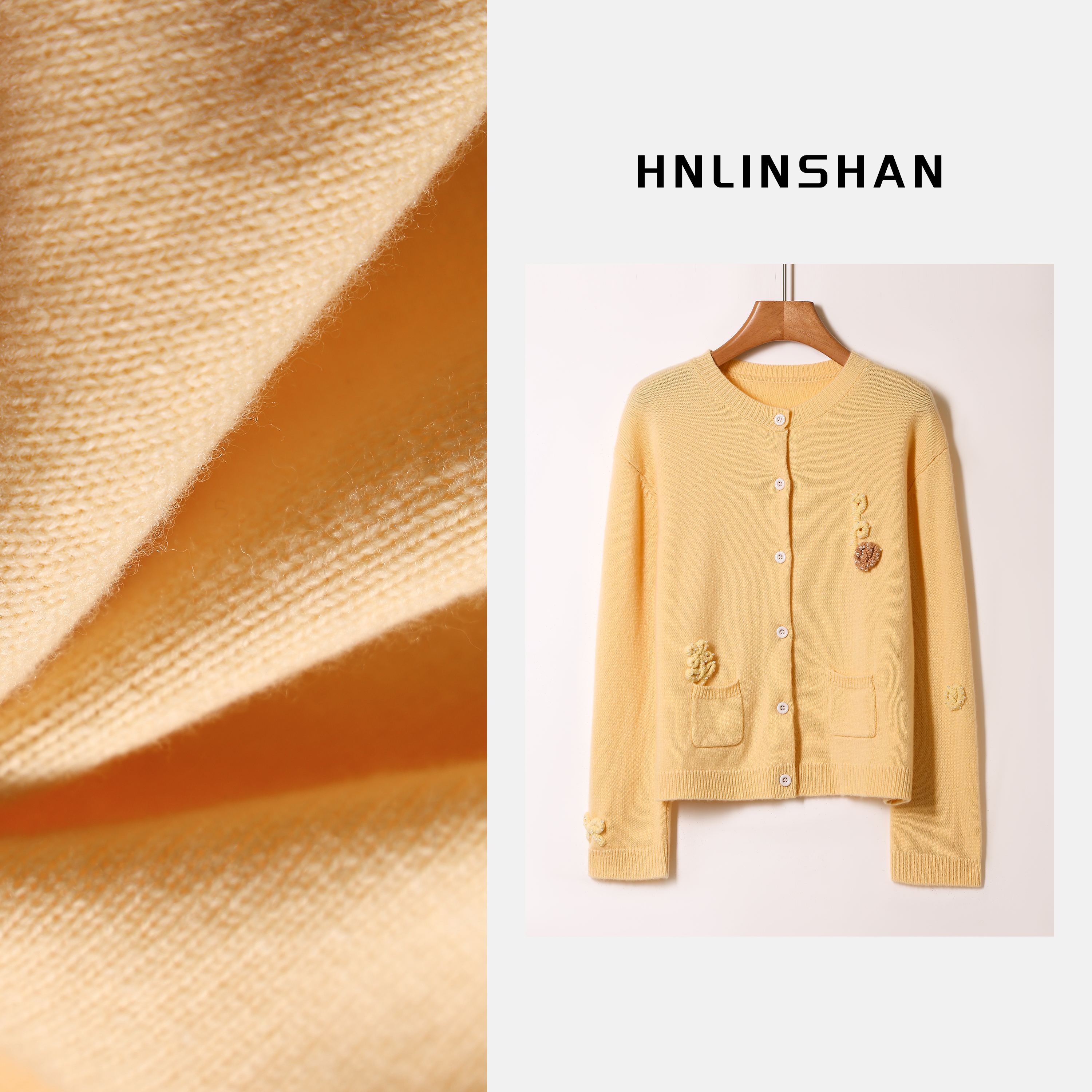 HNLINSHAN【海盐苏打】er手钩花边刺绣针织开衫BDZ1008