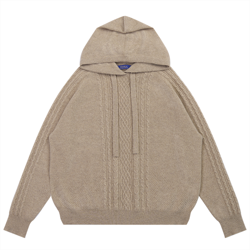 塞北绒王NX25047-100羊绒欧若智性风绞花帽衫