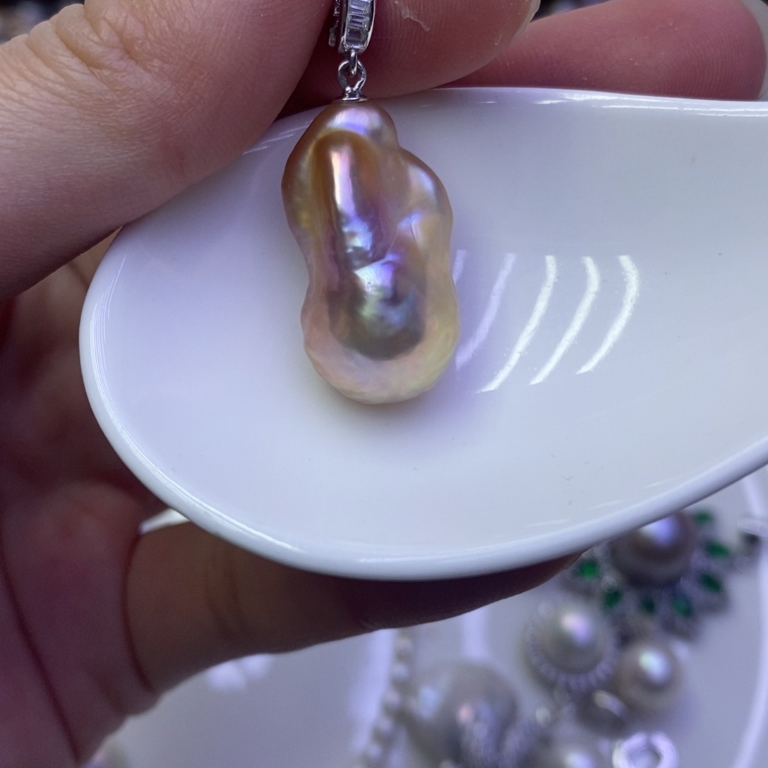 淡水珍珠吊坠(不含链)银S925镶嵌