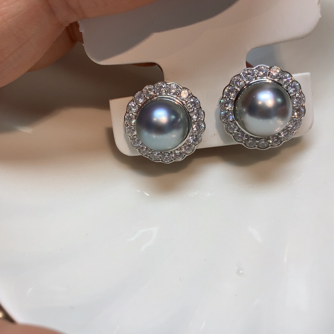 海水珍珠耳饰银S925镶嵌