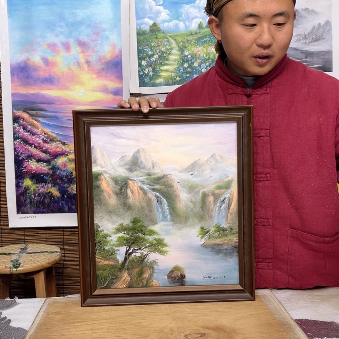 油画行路人小院绘画作品竞拍