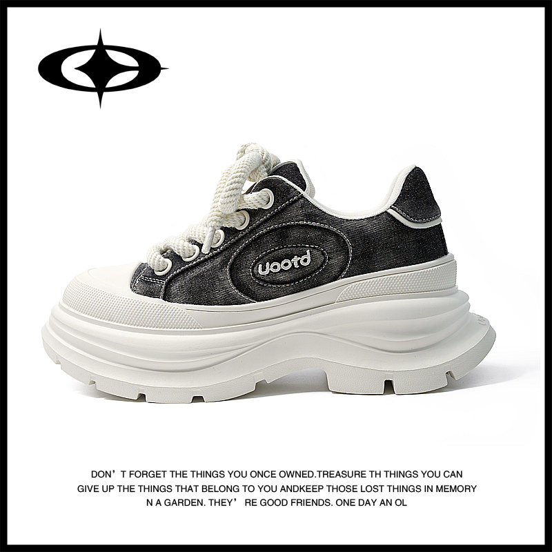 Uootd帆布鞋男厚底增高休闲板鞋夏季系带百搭高街男鞋时尚情侣鞋