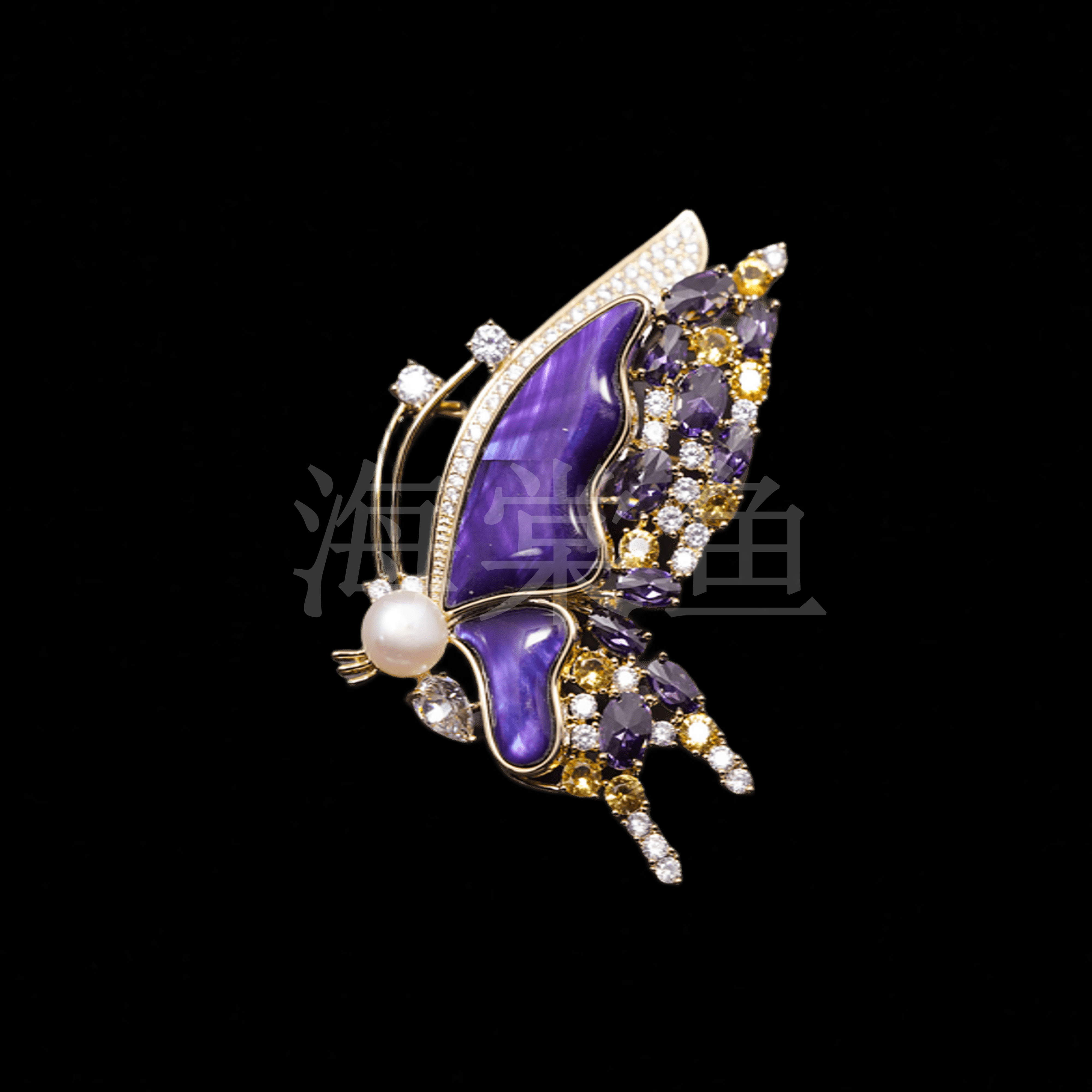 铜合金贝壳胸针 时尚气质百搭紫贝珠珠蝴蝶胸针5286
