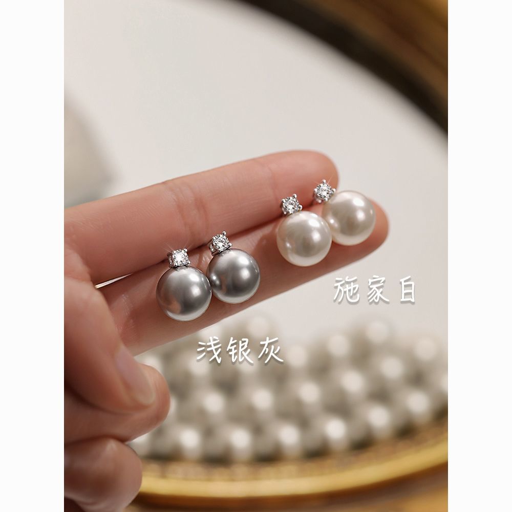铜合金珍珠耳饰 施家珠珠耳钉925银女新款轻奢高级感小众耳饰