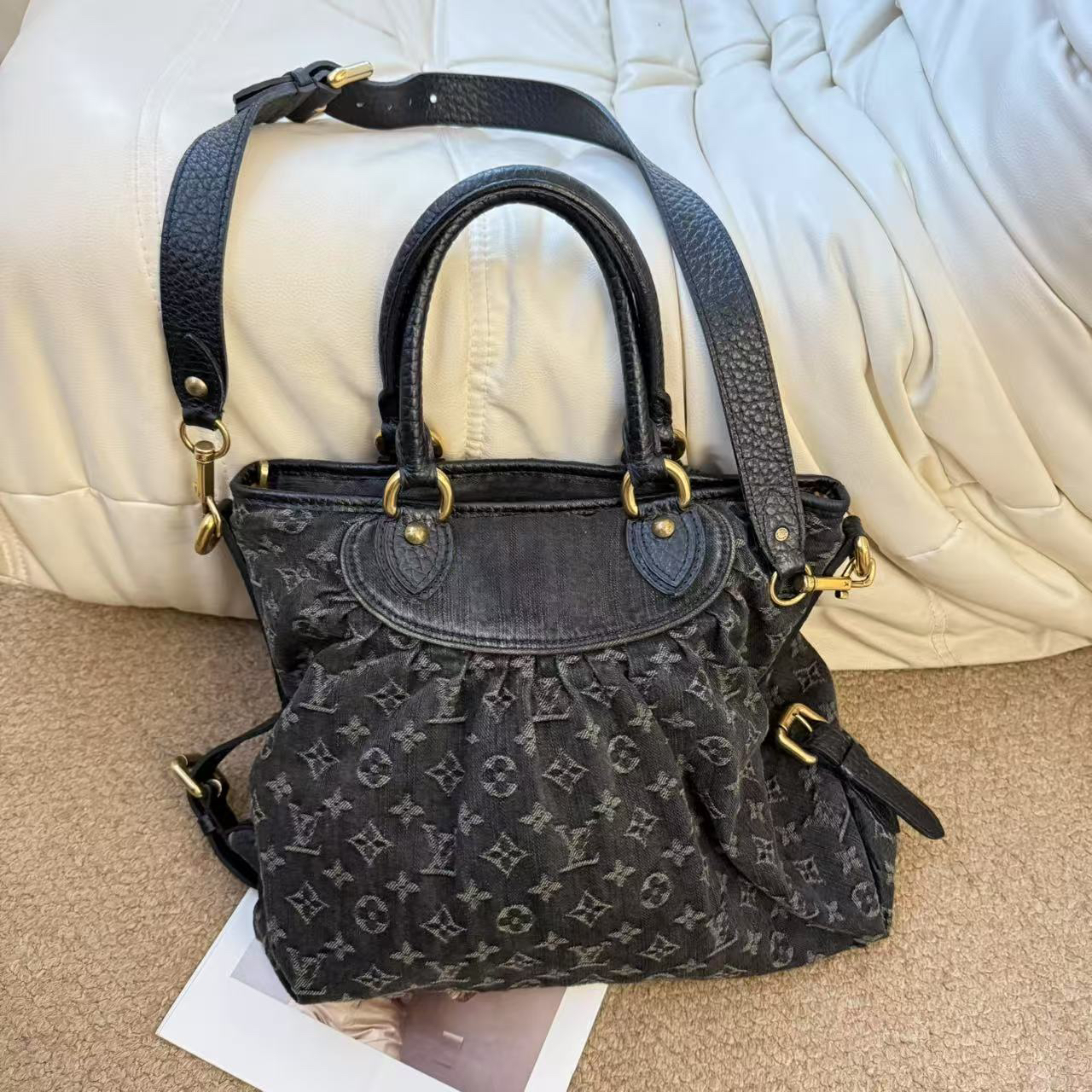 95新 LouisVuitton/路易威登 黑牛仔 cabby手提斜挎包/612910533