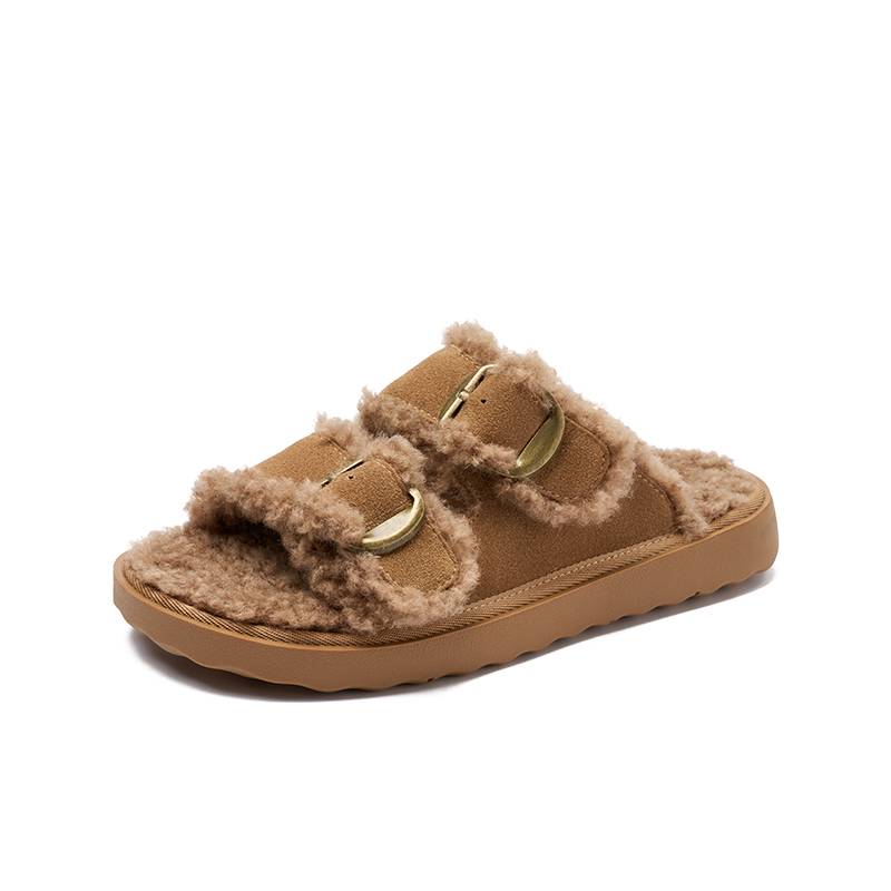 卓诗尼双扣绒绒拖4X1A54454