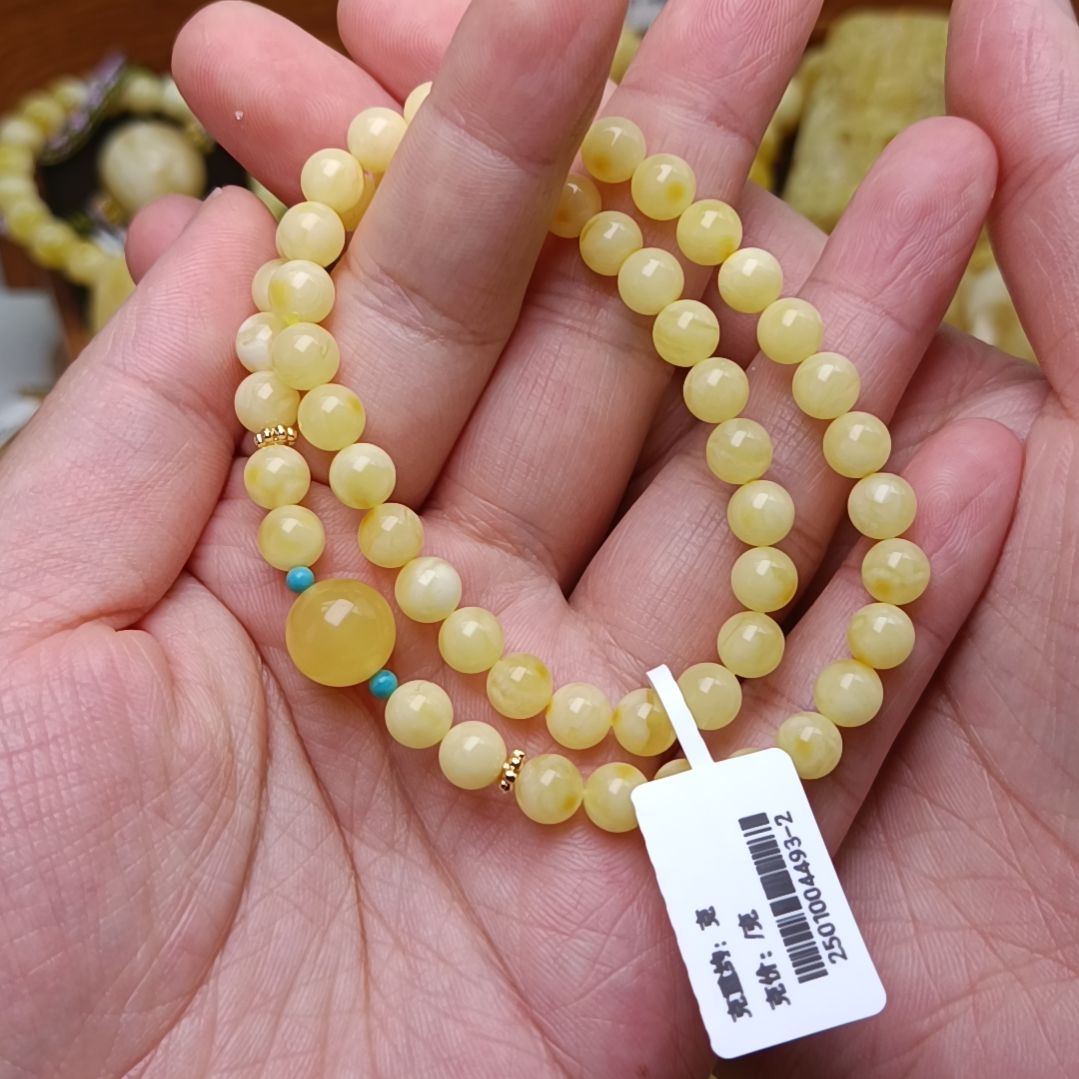 蜜蜡手链未镶嵌6圆珠双圈