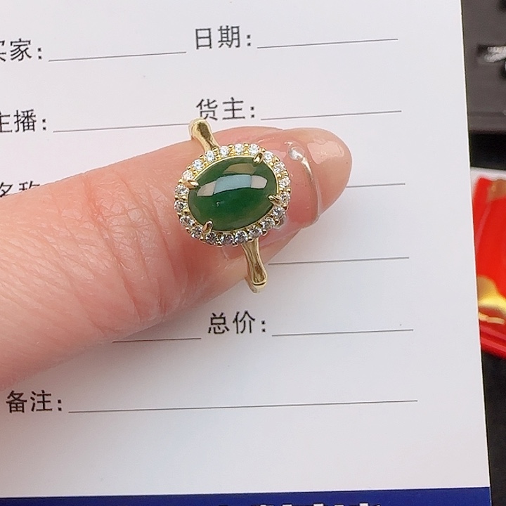 翡翠戒指银S925镶嵌缅甸a货翡翠戒指s925银镶