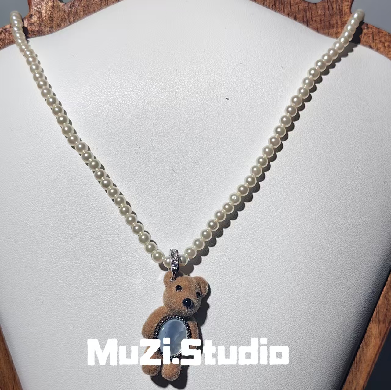 黄铜仿珍珠项链 珍珠小熊项链时尚百搭小众